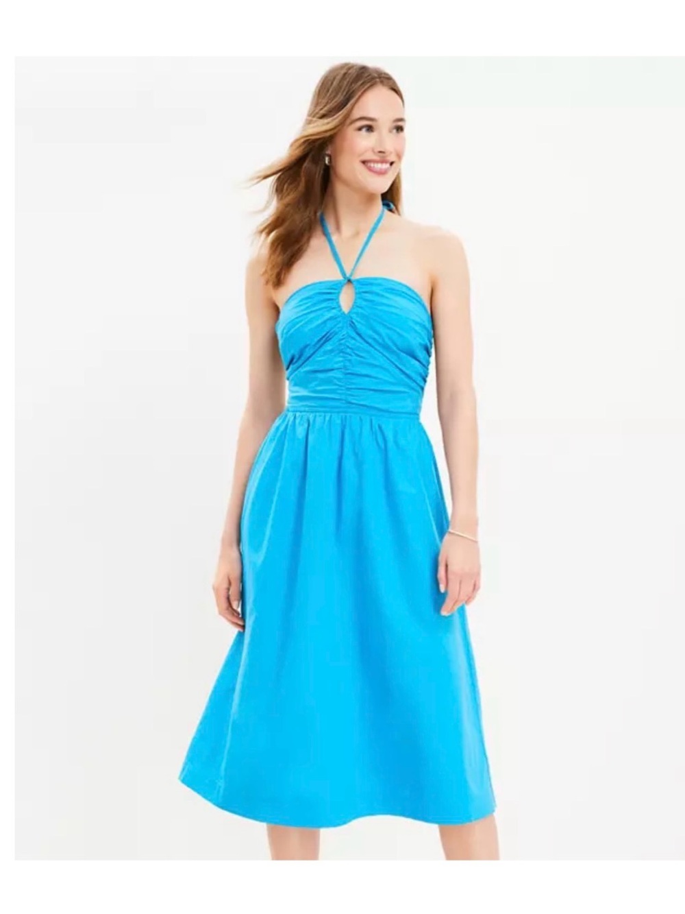 LOFT Keyhole Bright Turquoise Halter Midi Dress like new - worn once. Sz. 10
